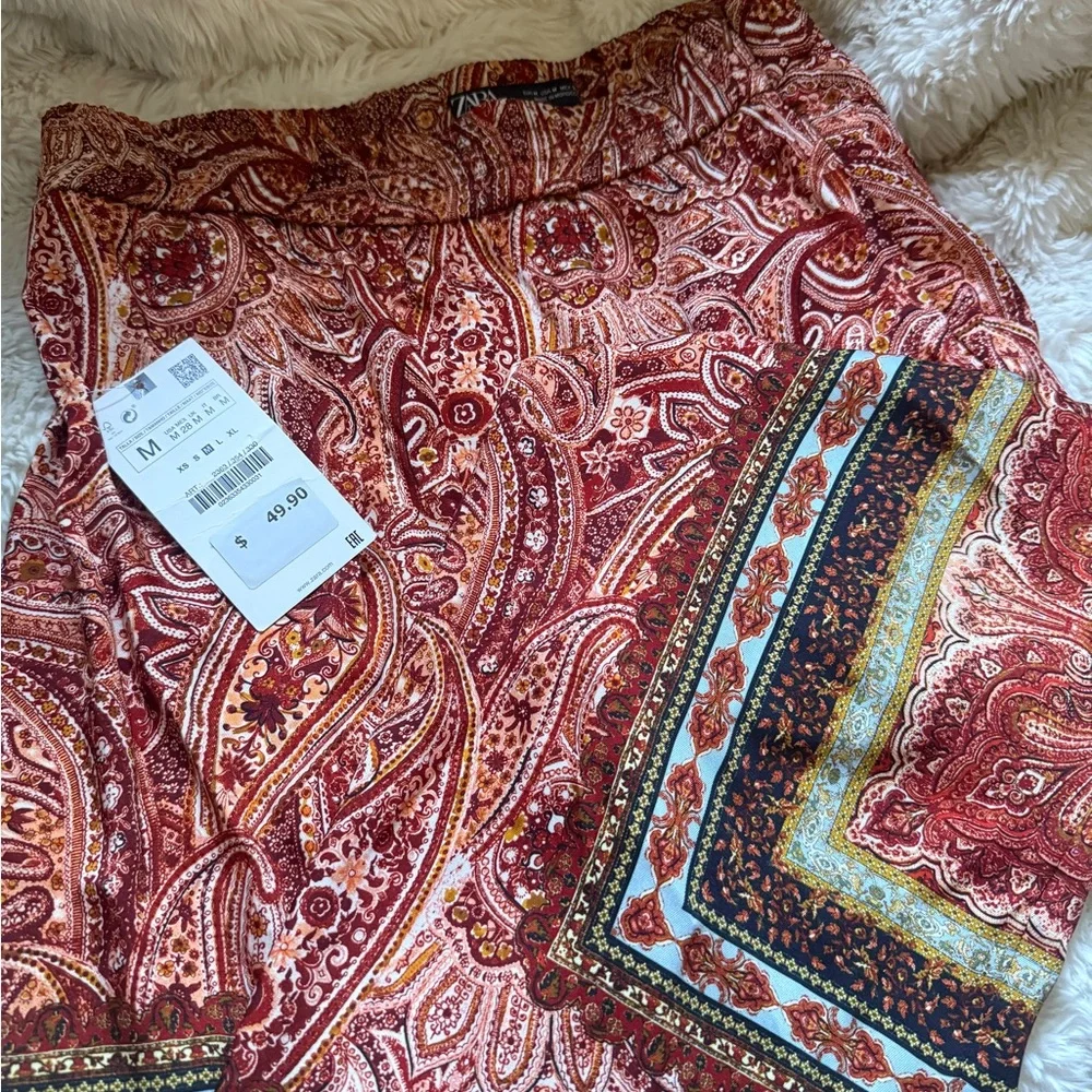 Zara Women's Paisley Pants Rust Multi - Picture 2 of 6